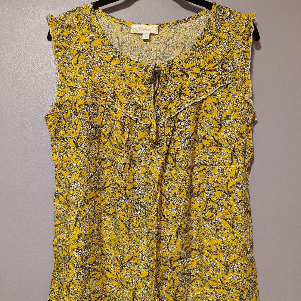 NWT Suzanne Betro sleeveless front tie floral blouse - Yellow, Large